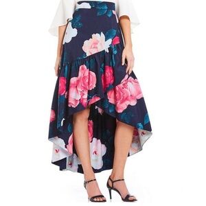 Eliza J Floral Ruffle Taffeta Asymmetrical High-Low Skirt Size 2